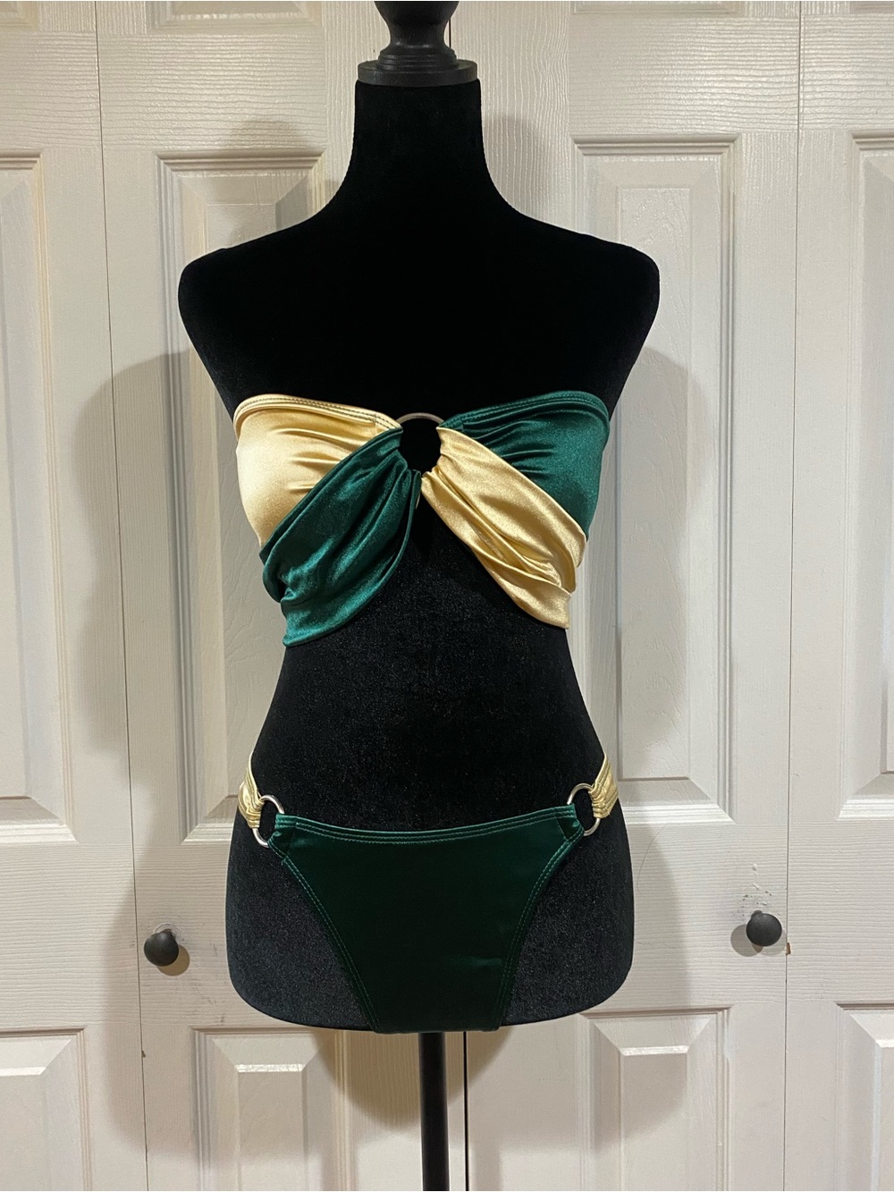 Emerald & Gold Two-Tone Ring Detail Tied Bikini Set